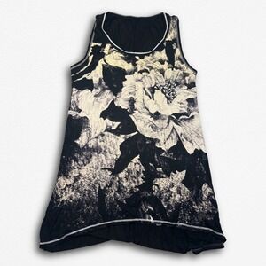 Vanilla Star Womens Floral Graphic Tank Top Black White Longline Sleeveless S